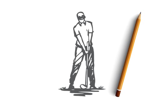 Golf, game, player, golfer, golfing concept. Hand drawn golfer in process of game concept sketch. Isolated vector illustration.