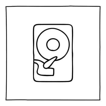 Doodle computer hard drive hand drawn with thin black line. Isolated on white background. Vector illustration