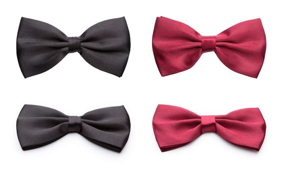 Red and black bow ties set. Isolated on white