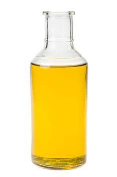 Bottle with oil without cap isolated on white