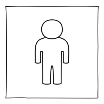Doodle man or genderless person icon or logo, hand drawn with thin black line. Graphic design element isolated on white background. Vector illustration