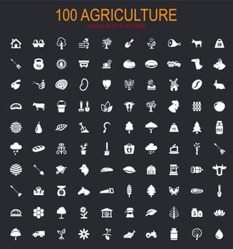 Agriculture big collection of vector symbols for icons and UI