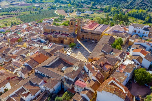 RenaissanceSquare in Alcaraz called Plaza Mayor with the Tardon and the Trinidad Towers. Albacete Spain