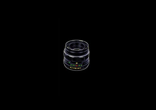 Illustration of an old camera lens. Retro lens. The work of a photographer. Painting with light. Abstract illustration. Background image. Aperture and focus.