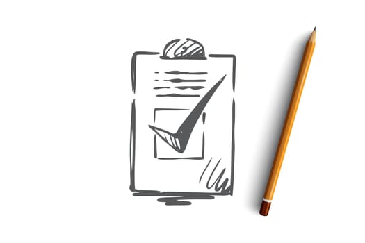Approved, accepted vector concept. Ballot paper with vote mark. Hand drawn sketch isolated illustration