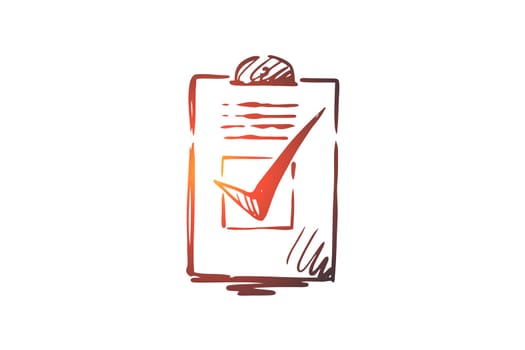 Approved, accepted vector concept. Ballot paper with vote mark. Hand drawn sketch isolated illustration