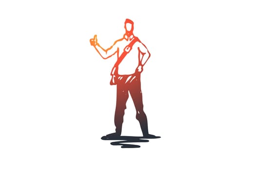 Approval, ok, sign, good, success concept. Hand drawn man is showing gesture super concept sketch. Isolated vector illustration.