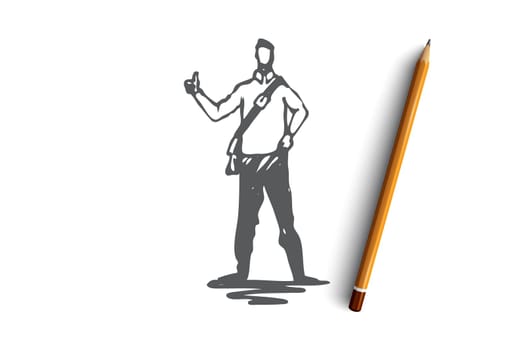 Approval, ok, sign, good, success concept. Hand drawn man is showing gesture super concept sketch. Isolated vector illustration.