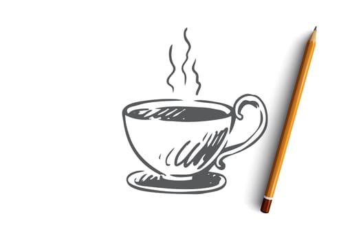 Cup, coffee, cappuccino, hot, americano concept. Hand drawn cup of hot drink concept sketch. Isolated vector illustration.