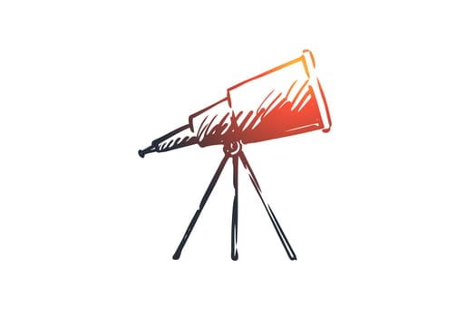 Astronomy, science, telescope, cosmos, optical concept. Hand drawn telescope for astronomical discover concept sketch. Isolated vector illustration.
