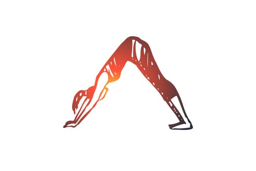 Arch, yoga, exercise, pose, healthy concept. Hand drawn woman in pose arch, yoga exercise concept sketch. Isolated vector illustration.