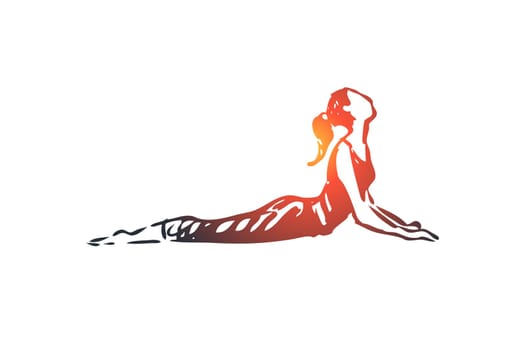 Bend, health, body, yoga, pose concept. Hand drawn woman in yoga pose concept sketch. Isolated vector illustration.
