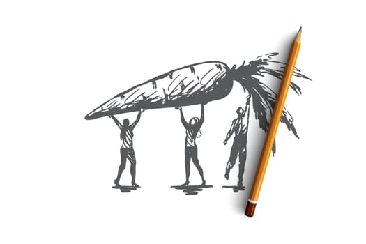 Carrot, food, vegetables, fresh, organic concept. Hand drawn man and big apple concept sketch. Isolated vector illustration.
