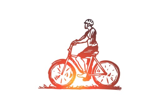 Bike, cyclist, sport, race, man concept. Hand drawn man on bike concept sketch. Isolated vector illustration.