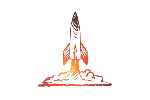 Career, rocket, business, success, flying concept. Hand drawn flying rocket as symbol of success business concept sketch. Isolated vector illustration.