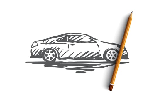 Car, transportation, vehicle, auto, speed concept. Hand drawn fast automobile concept sketch. Isolated vector illustration.