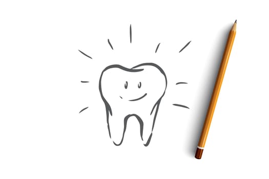 Cleaned tooth, care, dental, health, hygiene concept. Hand drawn teeth care concept sketch. Isolated vector illustration.