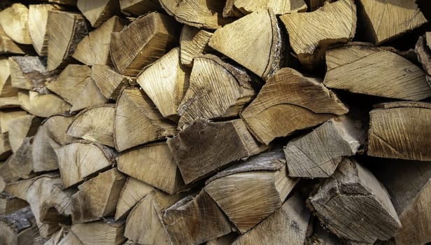 Detail of wood firewood for winter, natural fuel