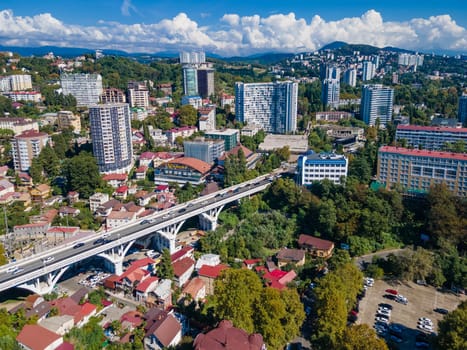The modern Russian resort of Sochi on the Black Sea. Sochi aerial panoramic view