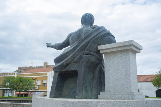 Medellin, Spain - April 28th, 2018: Quintus Caecilius Metellus Pius, founder of Medellin in 79 BC, Extremadura, Spain. Sculpted by Ricardo Garcia Lozano. Back view
