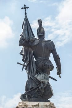 Medellin, Spain - April 3rd, 2021: Hernan Cortes Monument, Aztec Empire Spanish Conquistador, Medellin, Extremadura, Spain. By Eduardo Barron in 1890. Back