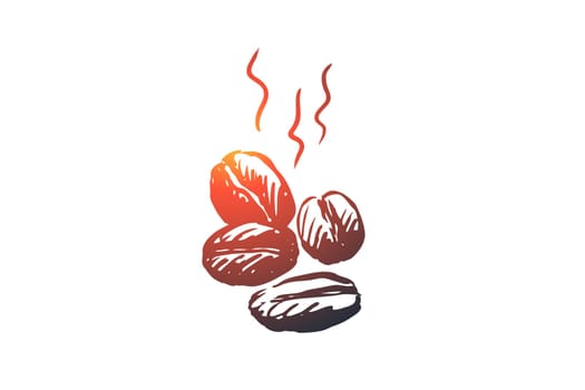 Coffee, beans, drink, espresso, grain concept. Hand drawn fragrant roasted coffee beans concept sketch. Isolated vector illustration.