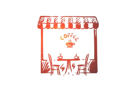 Coffee, shop, cafe, cup, drink concept. Hand drawn symbol of city coffee shop concept sketch. Isolated vector illustration.