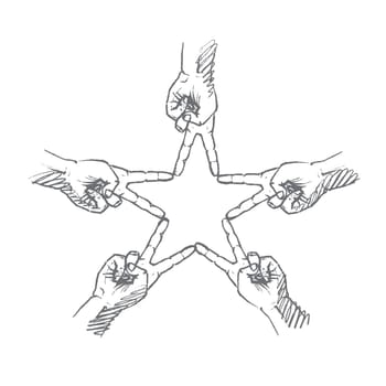 Vector hand drawn Star fingers concept sketch. Star formed by human middle and forefingers