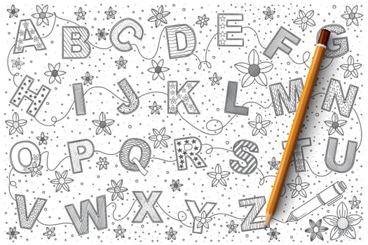 Hand drawn set of Alphabet vector doodles