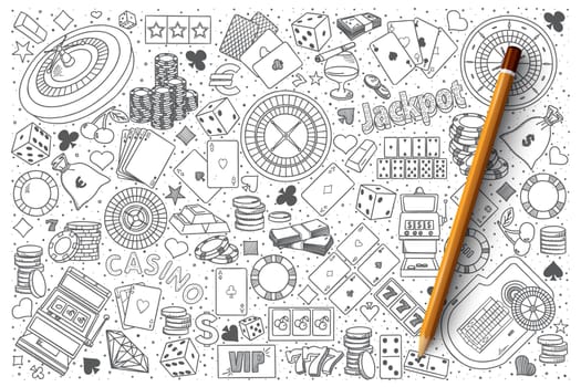 Hand drawn set of Casino vector doodles