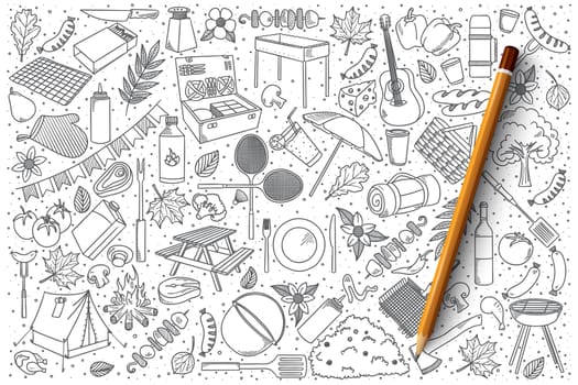 Hand drawn set of picnic vector doodles