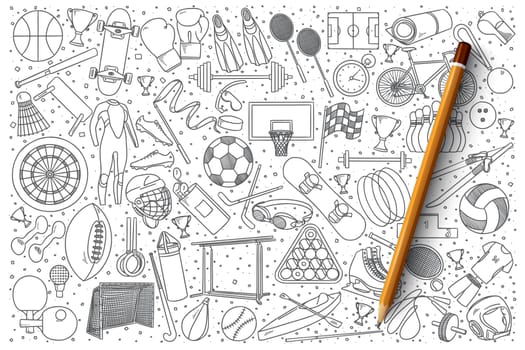 Hand drawn set of sport vector doodles