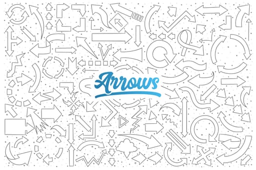 Hand drawn set of arrows doodles with blue lettering in vector