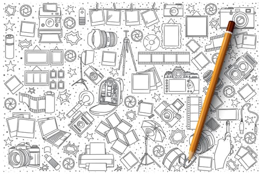Hand drawn set of photo vector doodles