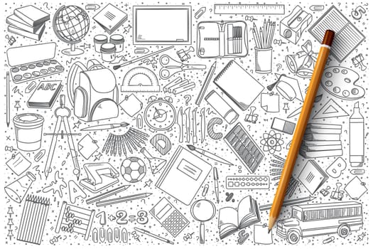 Hand drawn set of school vector doodles