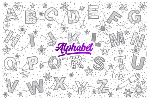 Hand drawn set of Alphabet doodles with lettering in vector