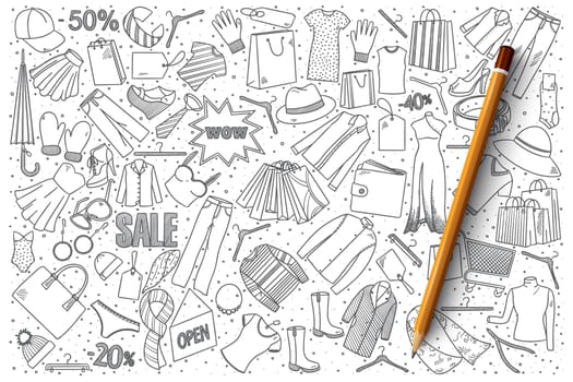 Hand drawn set of shopping vector doodles