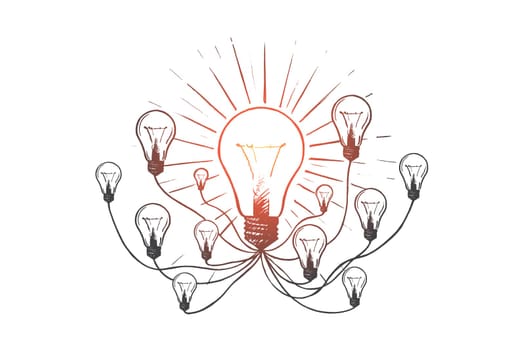 Brainstorm concept. Hand drawn lightbulbs as a symbol of new ideas. Ideas for effective business isolated vector illustration.