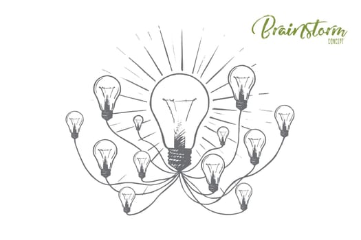 Brainstorm concept. Hand drawn lightbulbs as a symbol of new ideas. Ideas for effective business isolated vector illustration.
