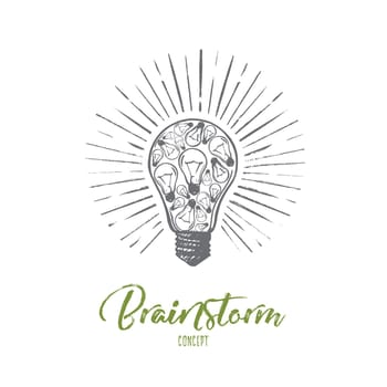 Brainstorm concept. Hand drawn light bulb as a symbol of good idea. Creative idea isolated vector illustration.