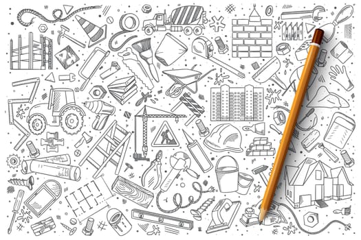 Hand drawn set of Building vector doodles