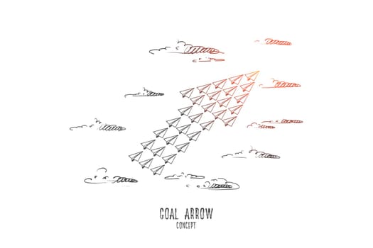 Goal arrow concept. Hand drawn arrow pointing upwards. Flying arrow as a symbol of achievements of goals isolated vector illustration.