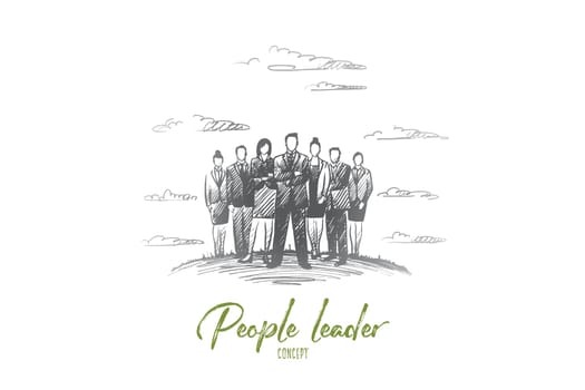 People leader concept. Hand drawn group of business people with leader at front. Successful businessman isolated vector illustration.