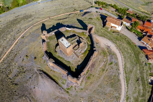 Trasmoz Castle, 13th century medieval fortress, Tarazona region, Zaragoza province, Spain. Aerial top view