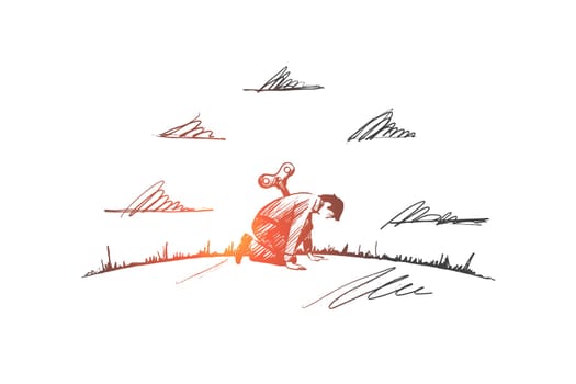 Problem time concept. Hand drawn sad man in trouble. Person tired isolated vector illustration.