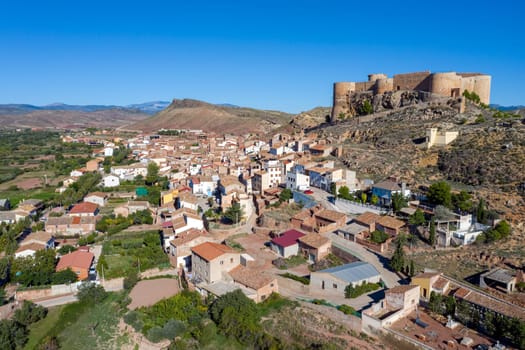 Aerial panoramic view of Mesones de Isuela in Aragon, Zaragoza Spain