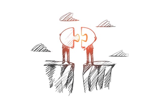 Contact concept. Hand drawn symbol of contact between two men. Cooperation and interaction symbol isolated vector illustration.