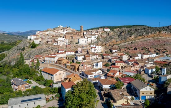 Panoramic aerial view of Tierga, the Celtiberian Tertakom, is a Spanish municipality in the province of Zaragoza located in the region of Aranda, autonomous community of Aragon Spain