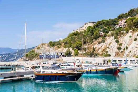 Ventimiglia, Italy - Circa August 2021: Cala del Forte is an exquisite, brand new, state-of-the-art marina located in Ventimiglia, Italy, only 15 minutes from the Principality of Monaco