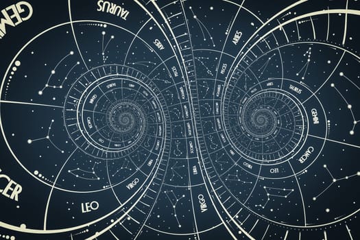 Droste effect background. Abstract design for concepts related to astrology, fantasy, time and magic.